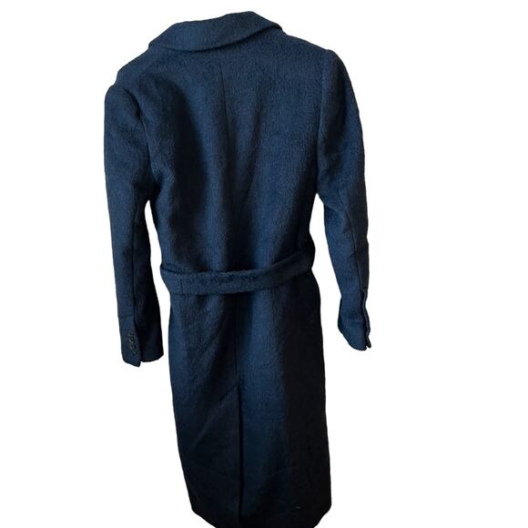 NEW TOPSHOP Manhattan Long Belted Wool Blend Coat Navy Front Size 6 - Picture 3 of 12